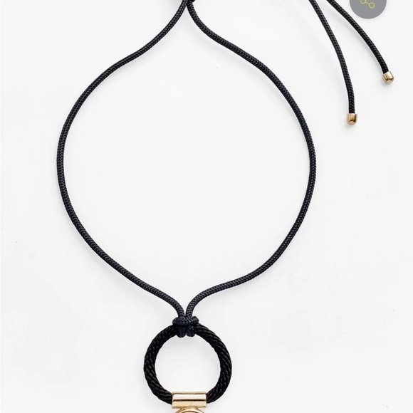 Black Rope Necklace with Gold & Pearl Pendant - Picture 2 of 7